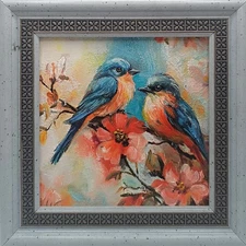 Original oil painting  Titmouse Naive art Artist's signature Size 4*4 inches