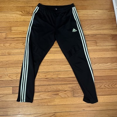 Adidas Climacool Track Pants Men L zippers tapered leg Black Neon Green Stripes