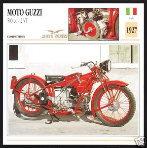 1927 Moto Guzzi 500cc 2 VT (499cc) Italy Motorcycle Photo Spec Sheet Info Card