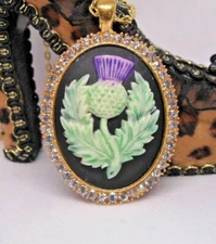 GOLD THISTLE SCOTLAND SCOTTISH CAMEO CELTIC NECKLACE PENDANT WEDDING Irish