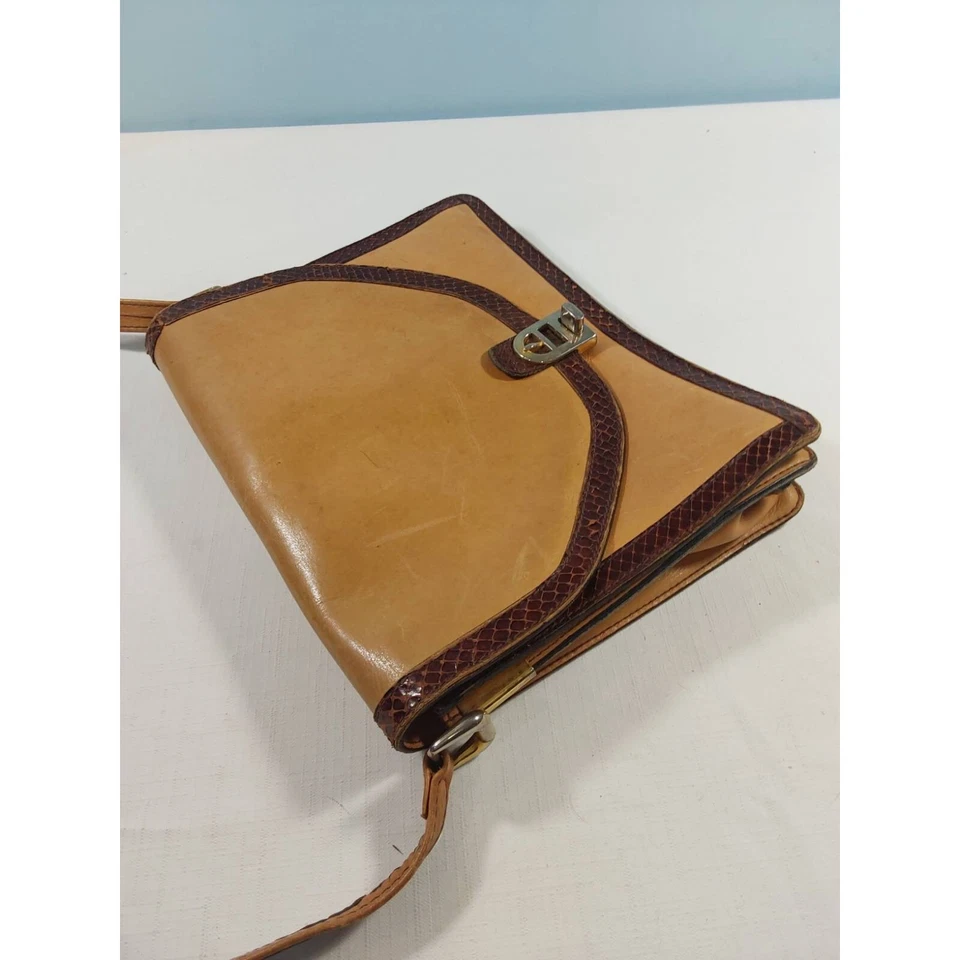 Bolso Bandolera Coblentz Mujer Cuero Marrón Cuadrado Bloqueo a Presión Solapa Correa Única M Foto 4 de 4