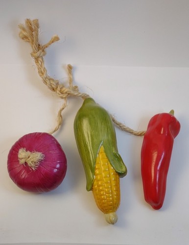 Hanging Ceramic Vegetables veggies Red Chili Pepper Corn Onion On a Rope - Picture 3 of 3