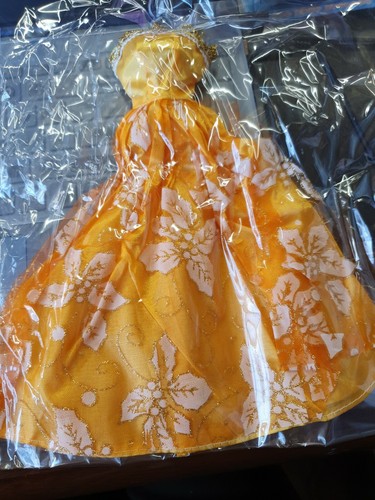 Lindo Vestido Naranja Flores Brillo Hecho para Moda Muñeca Baile Vendedor del Reino Unido - Imagen 3 de 4