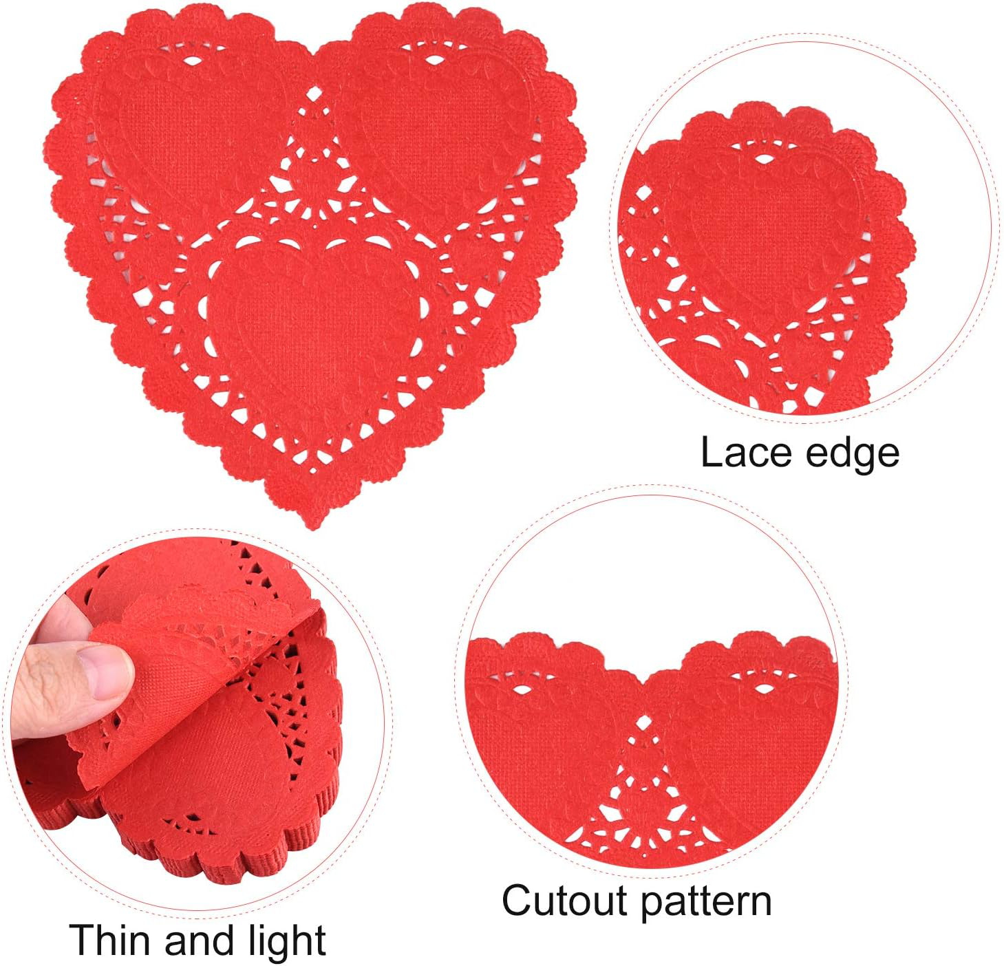 TUPARKA 145 pcs Valentine Heart Doilies 3 Color Heart Shape Paper Doily