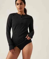 ATHLETA Pacifica Illume Fitted Tee Top M MEDIUM  NWT BLACK #657810 Swim Water