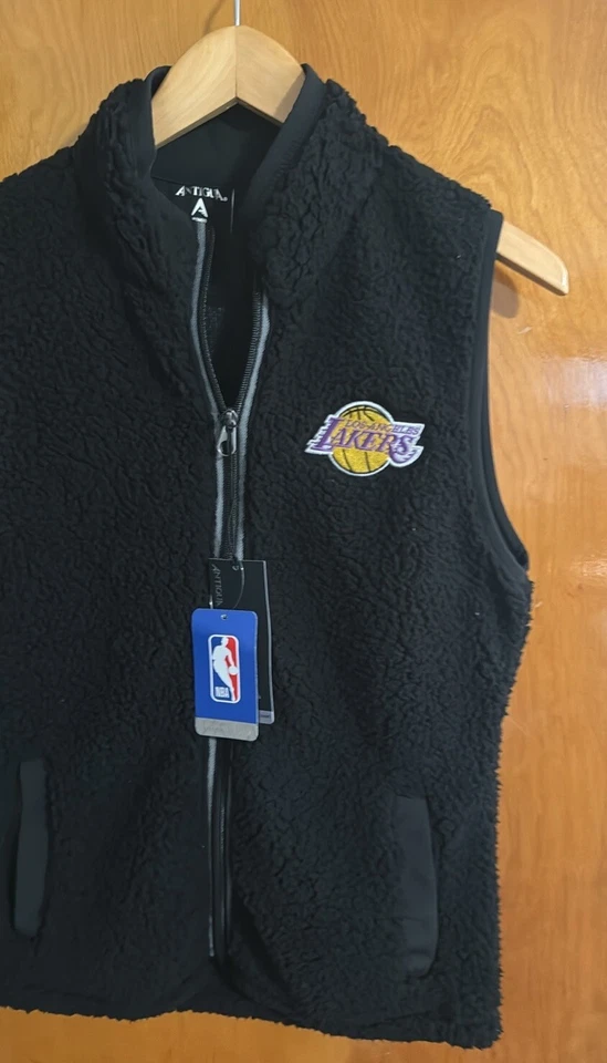 LA Lakers Fleece Vest Womens Medium Black Antigua - Image 2 of 3