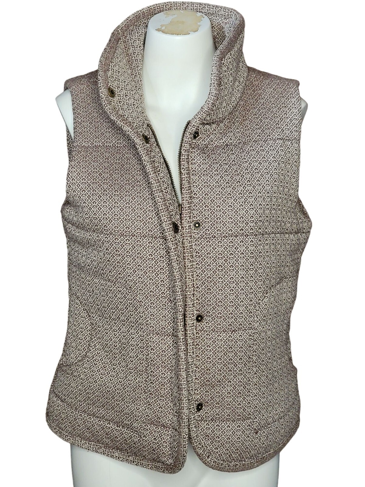 Bob Timberlake Womens Quilted Vest Med Brown Beige Lined Full Zip Snap Front