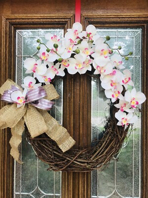 Orchid Spring Summer Wreath Front Door Floral Tropical Silk Flowers Handmade 18 
