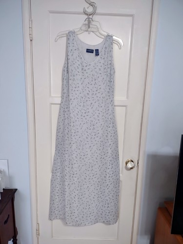Vintage Liz Claiborne Maxi Dress White Gray Florals Sleeveless Sz 8 - Picture 3 of 13