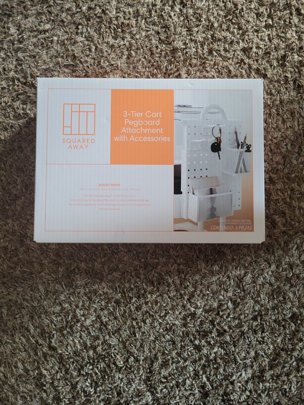 Squared Away 3 Tier Cart Pegboard & Accessories in Bright White NEW not