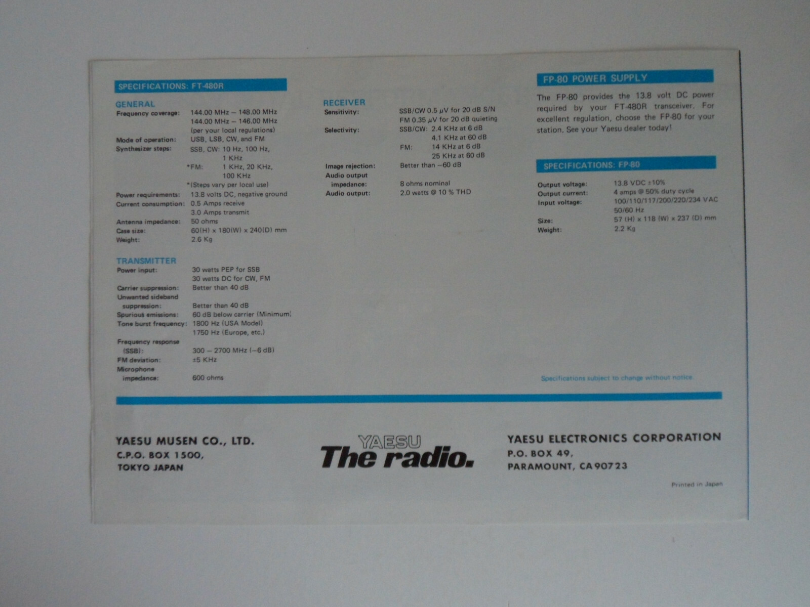 YAESU FT480R (GENUINE BROCHURE ONLY) RADIOSPARESIRELAND eBay
