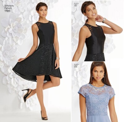 Simplicity 1195 Sz 12-20 Slimming Flared Raglan Princess Dress Lace Pattern  | eBay
