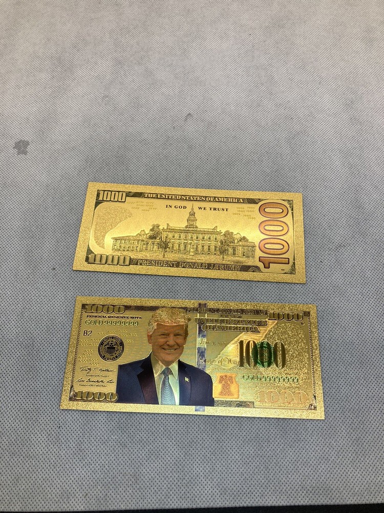 2x GOLD Foil US DONALD TRUMP $1000 Dollar Bill MAGA Republican Collection Note
