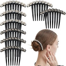 8Pcs Rhinestone Pearl Black Hair Side Combs Crystal Decorative for Women Girls