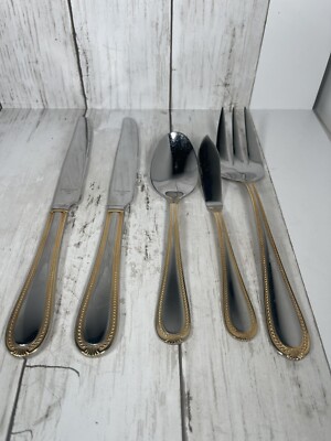 Reed and Barton Kendrick Gold Beaded Stainless Flatware Mixed Lot