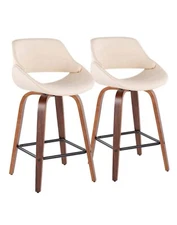 Lumisource Fabrico 38 In. Cream Faux Leather And Walnut Wood High Back Stool 2pc