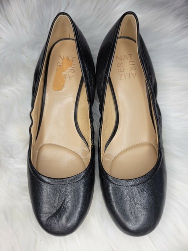 Adeline Black Leather Block Heels Size 