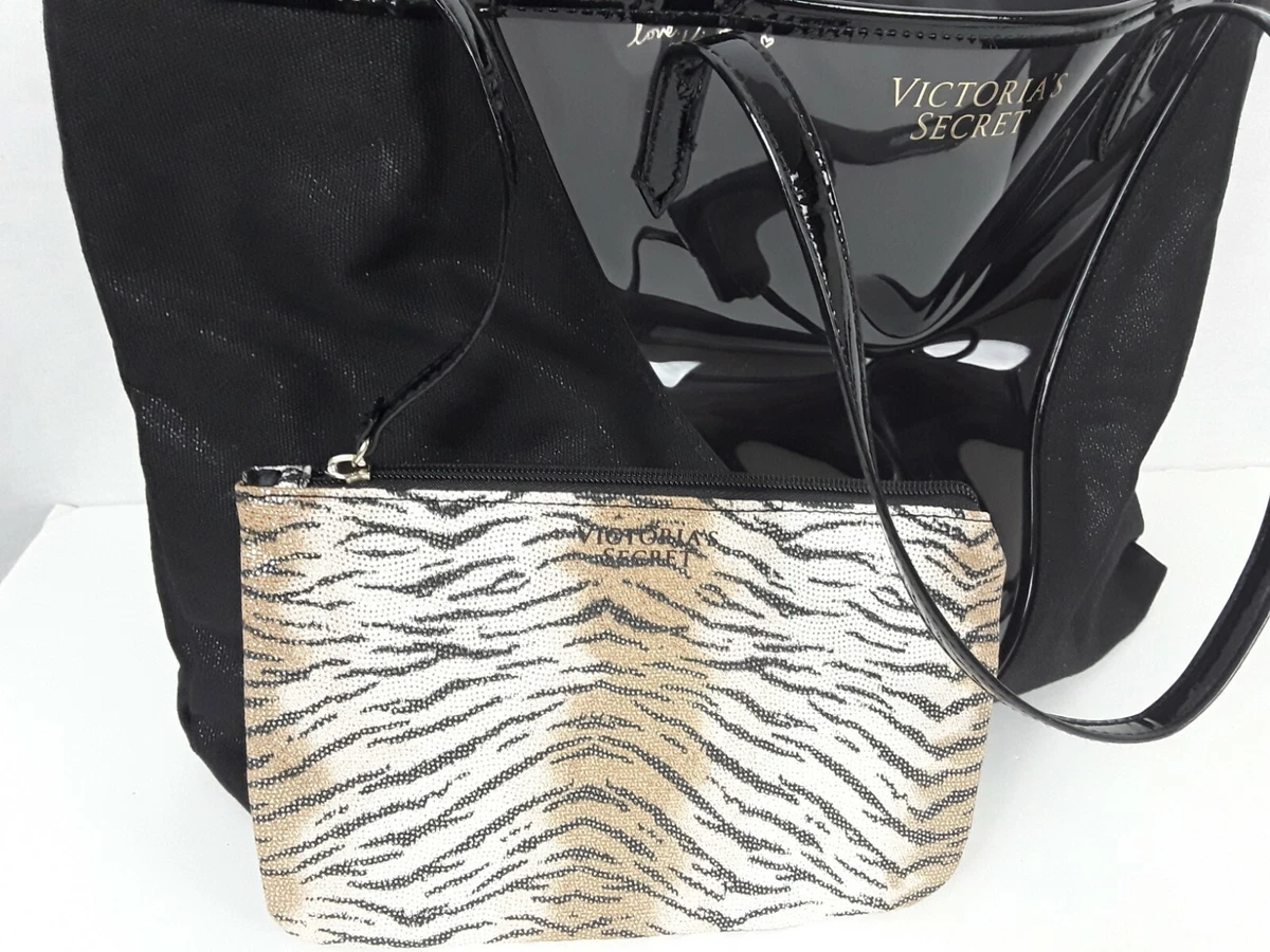 Victorias Secret Shimmer Clear V Tote Bag Carryall Purse Tiger Pouch SET -  New