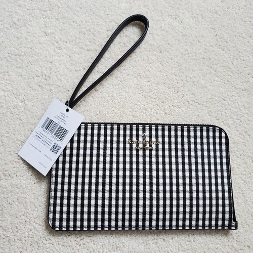 NWT Kate Spade Medium L-Zip Wristlet in Jazzy Gingham Black - Picture 2 of 13