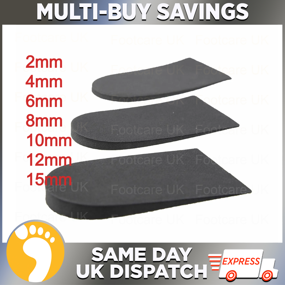 Heel Elevator Raise Wedge Leg Length Discrepancy 4mm, 6mm, 8mm, 10mm, 12mm,  15mm