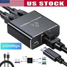 RJ45 Gigabit Ethernet Splitter 1000Mbps LAN Network Internet 1 to 2 Out Adapter