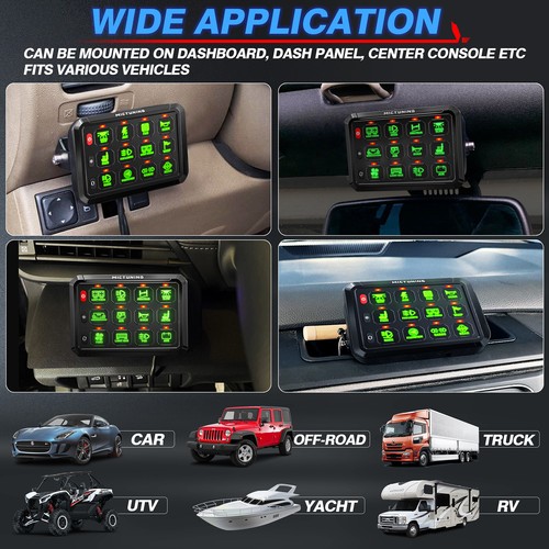 MICTUNING P1s Green 12 Gang 5" Switch Panel, Multifunction Touch Toggle Switch - Picture 10 of 24