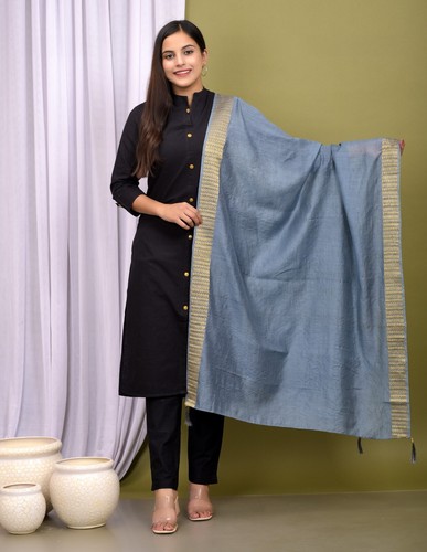 10 PC Lot Woman Chanderi Silk Dupatta Stole Fashion Solid Gold Border Scarf - Picture 6 of 11