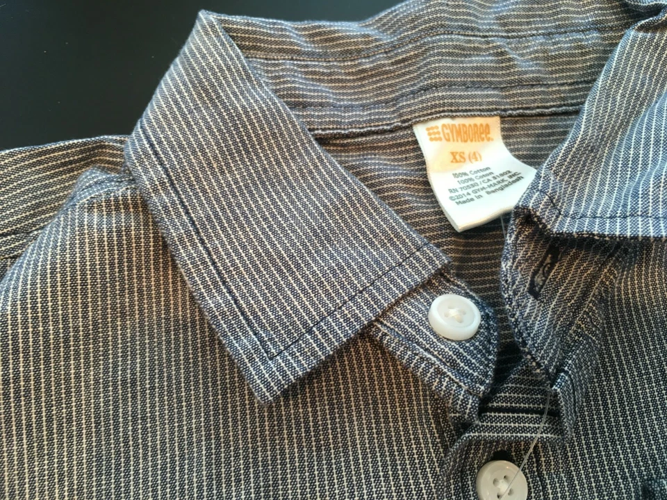 NOVA Camisa Social Gymboree Meninos XS 4 Chambray Azul e Branco Listra de Giz Manga Longa - Imagem 4 de 4