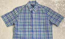 Chaps Short Sleeved Collared Button Down Dress Shirt Blue Teal Mens Size S/P/CH