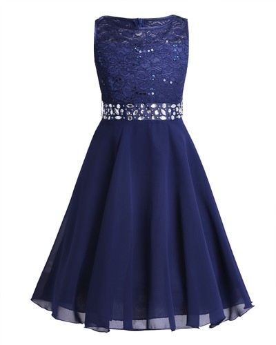 Girls Sequin Lace Wedding Party Prom Ball Gown Flower Girl Dress Crystal Belt - Picture 47 of 126