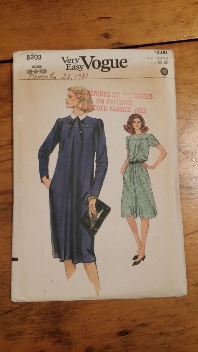 ladies a line dress pattern VINTAGE VOGUE 8203 SIZE 6-10 UNCUT FREE SHIPPING A short video is