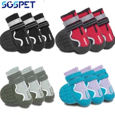 4Pcs Waterproof Dog Shoes Paw Protector Reflective Strip Anti-slip
