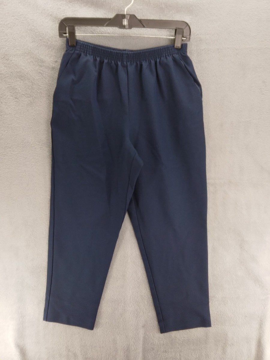 Alfred Dunner Elastic Waist Pull On Cropped Pants Women Dark Blue  Straight Leg