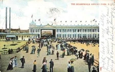 c1905 Birds Eye Aerial View Boardwalk Crowd Asbury Park New Jersey   P4