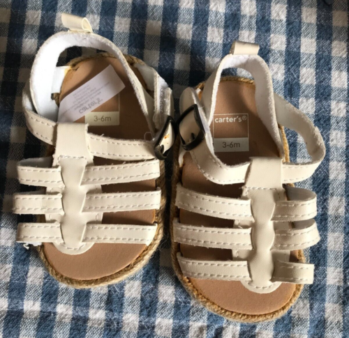 CARTER'S ~ White Sandals with Jute Trim ~ Size 3-6 Months - Picture 1 of 4