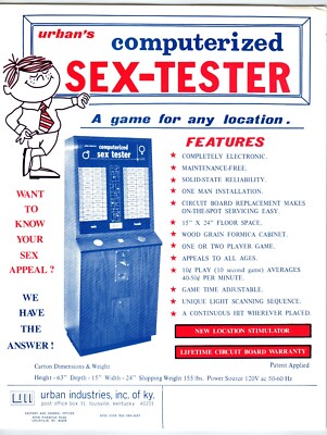 Computerized Sex-Tester Arcade Game Flyer Original 1970's Retro 8.5'' x 11'' Urban