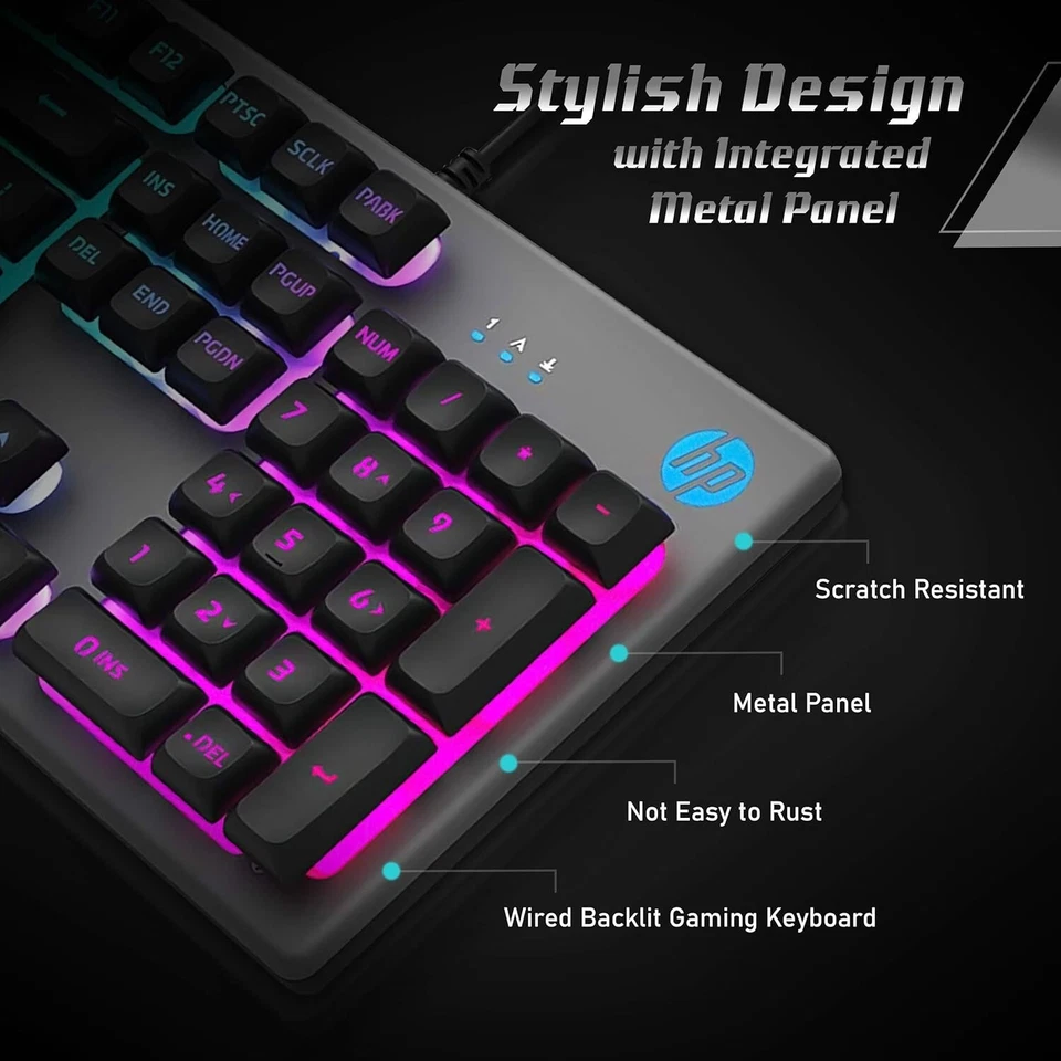 HP Wired Gaming Keyboard & Mouse HPKM300F Rust +Scratch Proof Metal Penal - Image 4 of 4