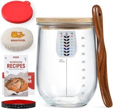 1 L 34 oz Sourdough Starter Jar Kit, Wide Mouth Potbelly Crock - Glass Sour Do