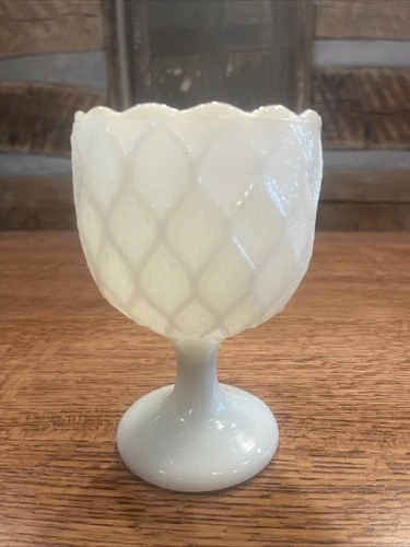 Vintage E. O. Brody Co Honeycomb Milk Glass Footed Vase Compote Goblet USA