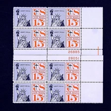 lss US 1961 C63 C63a 15c Statue Liberty MNH Plate Blocks Tagged Non-Tagged