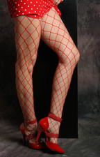 NWOT  Red Fishnet Tights Stocking Hoes M/L  New but Pre-Owned