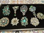 Gorgeous 9 Pieces Of Green Color Costume Jewelry Brooches Pins Jewelry Lot