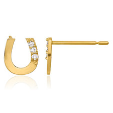 14K Solid Yellow Gold Cubic Zirconia Medium Horseshoe Stud Earrings 6mm 1/4