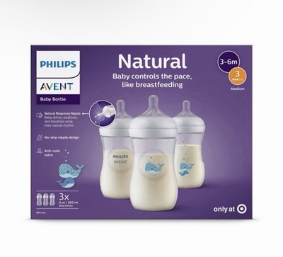 Philips Avent Natural Baby Bottle with Natural Response Nipple, Clear, 9oz, 3pk