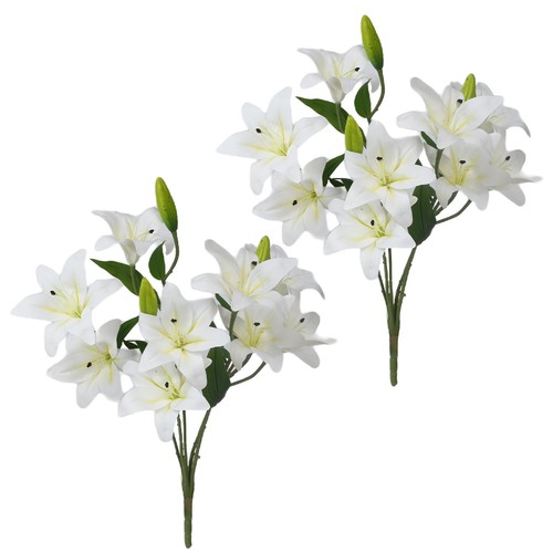 24 Flower Heads 2 Pcs Artificial Flowers White Lily Silk Faux Flowers for Wed