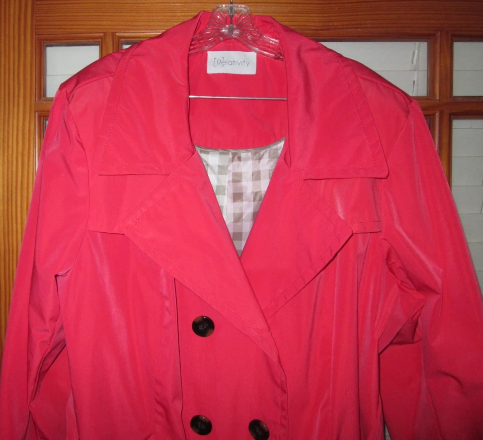 Relativity Double Breasted Raincoat Women's 2X Lined Coral Belt - Image 2 of 4