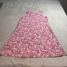 J. Jill Women's XL Pink Red Floral Cotton Linen Midi Dress with Pockets Cocktail