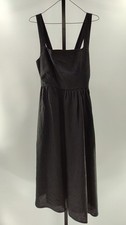Quince Women 100% European Linen Fit & Flare Midi Dress Black M