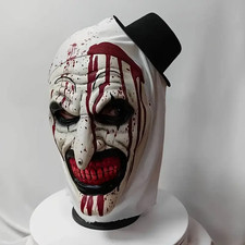Scary Latex Clown Mask with Hood Black White Blood Drip Horror Party Costume
