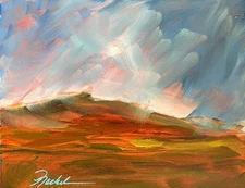 8 X 10  Original Acrylic Painting Abstract Landscape With Stormy Sky On Canvas